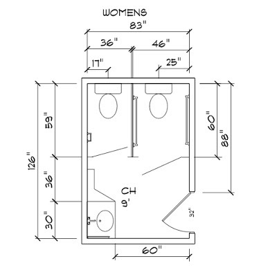 2 stall ada bathroom layout