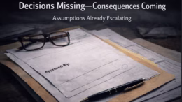 Project documents appear organized but lack decision ownership, showing missing governance and unresolved approvals in capital project planning