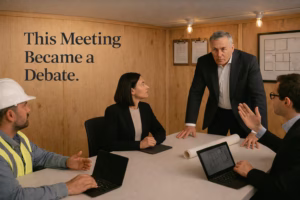 Construction OAC meeting turning into a debate between project stakeholders around a conference table